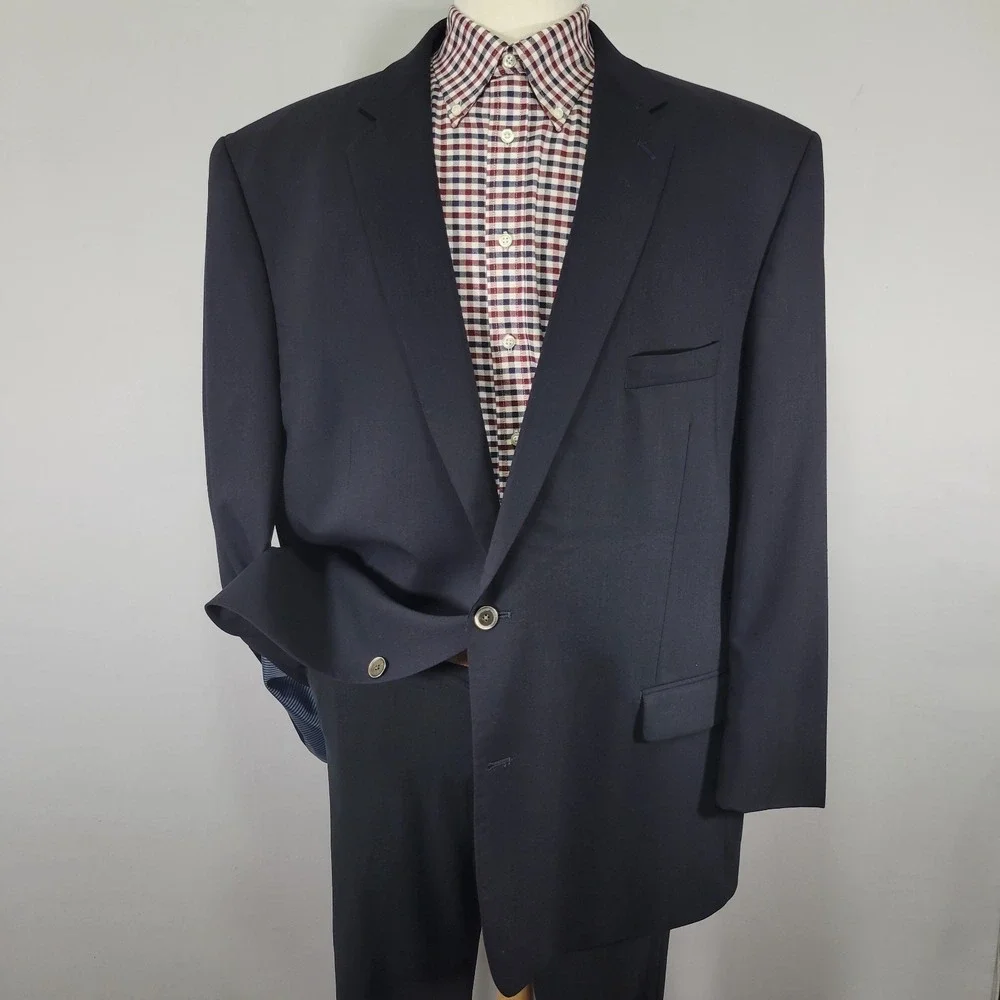 Calvin Klein Men's Sport Coat Blazer Two‎ Silver Button Deep Navy Wool Size 54L
